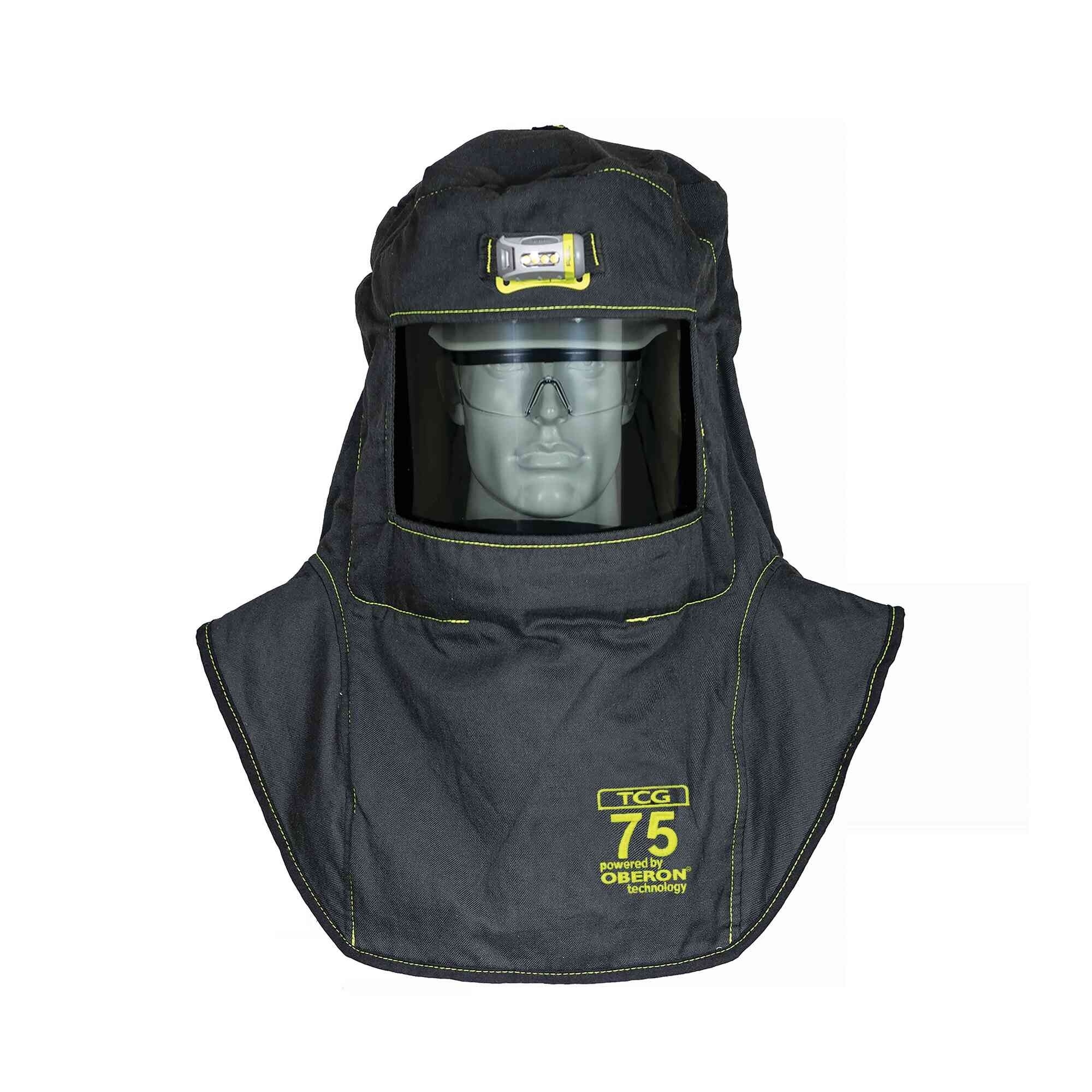 OBERON™ - Hood with Hard Cap - Arc Flash - 75 Cal TCG™ - With Fresh Air Arc Flash Hood Ventilation System - Color: Black - Window: True Color Grey (TCG™) - Model # TCG75-C+HVS